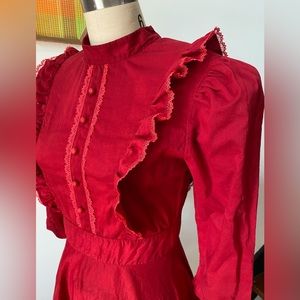 Red Cotton Prairie Farmhouse Dress, Custom Made, Pearl Cosplay size 4